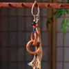 Colgante de Campana de Moneda Tallada de Madera de Azufaifo Rayada por un Rayo con Espíritu de Montaña y Cordón, Colgante para Bolso Estilo Chino, Llavero de Coche