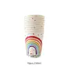 Decoración de Cumpleaños Set de Platos de Papel Arcoíris Taza de Plato de Papel Cuchillo Tenedor Cuchara Servilleta de Mesa Feliz Cumpleaños Decoraciones