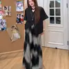 Camisa de Moda Vintage de Alta Gama de Manga Corta para Mujer Talla Plus, Estilo Veraniego que Oculta la Figura y te Hace Ver Más Delgada, con Pantalones de Pierna Ancha Tie-Dye, Personalizable