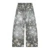 Ottb Roupa Masculina Jeans Rasgado com Estrelas para Homens, Calças Vintage Largas de Perna Larga, Verão com Caimento Solto.