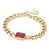 Pulseira feminina de nicho de vidro de cristal com roda de cartas, nova corrente cubana de aço titânio, metal vintage banhado a ouro 18K, banho a vácuo
