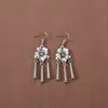 Novos Brincos de Tendência Nacional Estilo Chinês Estilo Antigo para Mulheres, Brincos Longos com Franja de Prata Xizang Estilo Palácio Retro, Joias para Orelha Estilo Étnico