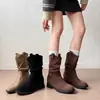 Botines plisados estilo western para mujer, nueva colección otoño/invierno 2026, estilo británico, botines cortos que aumentan la altura para mujeres petite