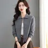 Cardigan de punto con cremallera y solapa, estilo nuevo 2026 para mujer, primavera y otoño, chaqueta suéter corta holgada para madres de mediana edad
