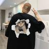 Camiseta de manga curta estampada com gato estilo americano, masculina, verão, alta qualidade, algodão puro pesado, tamanho grande, solta, meia manga
