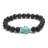Pulseira de Contas Redondas de Pedra Natural 8mm Tartaruga Olho de Tigre Turquesa Pedra Vulcânica Pulseira Elástica Personalizada da Moda