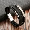 Pulseras de Acero Inoxidable Transfronterizas Europeas y Americanas Más Vendidas para Hombres Pulsera Trenzada de Cuero con Hebilla Magnética Galvanizada Joyería para Mujeres Venta al por Mayor de Fábrica