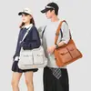 Bolsa de ombro com cordão de grande capacidade para mulheres, nova bolsa xadrez estilo japonês com múltiplos bolsos para o outono, bolsa transversal de nylon color block moderna para homens