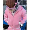 Moletom com Zíper Bordado Estampado Y2K Jaqueta e Calça de Moletom Conjunto Hoodie Retrô Tendência Street Style