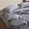Juego de Ropa de Cama de Algodón y Lino Liso de Cuatro Piezas 10% Lino Algodón Gasa Estilo Japonés Wabi-Sabi B&B Color Sólido Simple Apto para la Piel