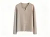 Cárdigan de Punto Fino Suave Tencel Lana Sin Costuras Cuello en V Minimalista Versátil Dobladillo Enrollado Suéter Delgado para Mujer