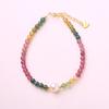 Pulseira de Pedras Naturais de Turmalina Arco-Íris para Mulheres, Pulseira de Pérolas de Água Doce, Pulseira de Pedras Preciosas de Alta Qualidade Coloridas como Doces Venda por Atacado