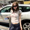 Camiseta de Manga Corta Estilo Dibujo Animado Americano Ajustada para Mujer, Chica Picante, Verano 2026, Corte Delgado, Ceñida a la Cintura, Adelgazante, Corta, Hombro Normal