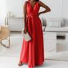 Vestido Independente Wish Amazon Novo Verão 2024 Elegante Cadarço Cor Sólida Decote V Vestido