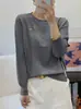 Otoño e Invierno Nuevo Estilo Patrón Rayado Lentejuelas Cuello Redondo Tejido de Punto para Mujer Casual Versátil Elegante Capa Base Manga Larga