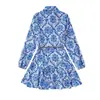 Vestido feminino de verão novo estilo europeu e americano com estampa e mangas compridas mini 22773