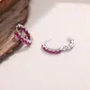 Moda Europea y Americana Entrada Lujo Corindón Rojo Cristal Punta Circonita Pendientes Color Sintético Tesoro Topacio Azul Claro Hebilla de Oreja Redonda para Mujer