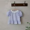 Blusa Customizada de Renda Bufante de Manga Curta para Meninas, Estilo Coreano, Modelo 26 de Verão para Meninas Pequenas, Suéter Versátil Doce e Fofo