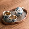 Pez plateado ópera Té Verde Loto tetera olla individual lujo ligero alta gama hogar juego de té kung fu traje una olla dos tazas caja de regalo