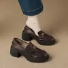 Zapatos de Cuero de Tacón Alto para Mujer Chuyuji Nuevo Estilo Primavera y Otoño Mocasines Cómodos para los Pies con Tacón Grueso Slip-On