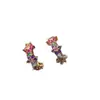 Estilo Dulce Romántico Pastoral Florales Colores Zirconia Pendientes de Moda Pequeños Frescos Elegantes para Niña Pendientes Aguja de Plata S925 Mujer