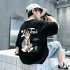 Ropa Infantil Verano Camiseta de Manga Corta con Cuello Redondo para Niños, Estampado de Dibujos Animados Atractivo, Top Versátil de Algodón Transpirable