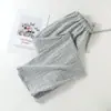 Venta al por mayor Envío directo Primavera Verano Algodón Lino Ropa de casa para mujer Cintura elástica Pierna ancha Pantalones cortos Casual Cómodo Pijama para el hogar