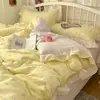Juego de cuatro piezas floral 100% algodón Clase A, ropa de cama de algodón lavado, funda de edredón de encaje estilo coreano, funda de edredón y sábana de algodón puro