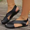 Comercio exterior 2026 primavera/verano sandalias de mujer estilo coreano con tiras cruzadas, puntera abierta, tacón bajo, cuero suave, casual, planas, sin cordones, para uso en exteriores