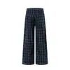 Pantalones de cuadros rectos holgados con botones para hombre, estilo urbano moderno, pantalones casuales versátiles japoneses holgados de pierna ancha