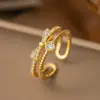 Anillo de Zirconia Micropavimentada Nuevo Transfronterizo Celebridad de Internet para Mujer, Anillo de Dedo Índice de Lujo Ligero de Moda de Gama Alta para Mujer con Apertura Ajustable