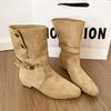 Botas Adelgazantes para Mujer Nuevas Otoño e Invierno Tacón Grueso Melad 2025 Botas de Moda Botas de Montar Retro Botas Western Bicolor