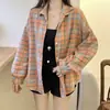 Foto Real de Camisas de Designer de Nicho Estilo Coreano de Alta Qualidade para Mulheres, Primavera Vintage Estilo Hong Kong Versátil Solta Camisas Xadrez