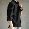 Camisa Simples de Linho Cor Sólida Retro Japonesa para Homens, Versátil Solta Casual Estilo Americano Nova Camisa de Primavera