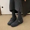 Zapatos Mary Jane de piel que aumentan la altura para mujer, invierno, nuevo estilo, versión coreana, zapatos de lana grises simples para mujer, suela gruesa, zapatos de algodón con felpa