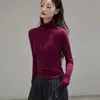260g Yousi elegante cálida cepillada de cuello alto capa base para mujer camiseta de manga larga de otoño e invierno con hombro normal