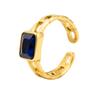 Comércio exterior Europa e América Luz Luxo ins Estilo Trendy Titanium Aço Banhado a Ouro Corrente Cubana Transparente Verde Azul Diamante Anel de Abertura