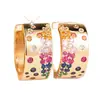 Hebilla de Pendiente de Diamante de Color Personalidad Retro de Lujo Ligero Pendientes de Zirconia Arcoíris Gradiente Versión Ancha Dorada para Mujer