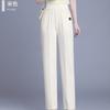 Pantalones de Verano para Mujeres de Mediana Edad Pantalones Tipo Mom de Seda Helada Cintura Elástica Rectos Casuales Pantalones Largos para Mujer Pantalones de Oficina