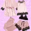 Roupa Íntima Sexy Explosões Europeias e Americanas Renda Sexy Alça Fina Shorts de Renda Calças Cardigã Robe de Dormir Conjunto de Cinco Peças Roupas para Casa