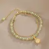 Pulsera Anillo de un Solo Paso Campana de Palacio Imitación Jade Hetian Doble Cadena Estilo Hada Diseño de Nicho Pulsera Antigua de Moda Regalo