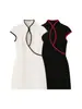 Vestido popular da marca Z com acabamento, moda feminina transfronteiriça mini de manga curta color block, estilo europeu e americano, AliExpress preto e branco ZA