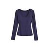 Sexy Grande Cuello U Almohadilla de Pecho Manga Larga Camiseta Base para Mujer Básica Elástica Ajustada Color Sólido Simple Cintura Ceñida Camiseta Top Pura