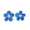 Pendientes de Flor de Rafia y Perla Estilo Resort Europeo y Americano, Pendientes Simples Dulces y Versátiles, Accesorios para Orejas de Diseño Nicho
