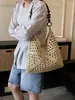 Bolso de Paja Tejida de Verano Transfronterizo para Mujer, Bolso Tote de Hombro Hueco de Moda Nuevo para Vacaciones en la Playa, Bolso Cesta Tejida