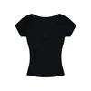 Camiseta de verano sexy de encaje con costuras, cuello en V, manga corta, para mujer, chica popular, abrigo corto ajustado