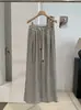 Pantalones casuales de pierna ancha a rayas con cintura alta elástica y cordón KEKEZOON para mujer, pantalones largos de moda estilo coreano de pierna recta, modernos 8783