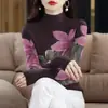 Camiseta Interior de Manga Larga con Cuello Alto y Estampado de Terciopelo Engrosado para Primavera y Otoño para Mujeres de Mediana Edad y Mayores, Top de Gama Alta que Cubre el Vientre