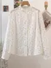 Cardigan de Encaje con Estampado de Lunares Fresco y Sencillo Estilo Japonés para Mujer, Camisa de Manga Larga, Atuendo de Primavera, Top de Algodón de Gasa de Doble Capa Agradable a la Piel