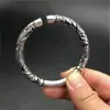 Dragão Duplo Segurando um Pilar, Bracelete Aberto com Padrão de Dragão Dominador em Relevo, Estilo Vintage, Liga Envelhecida, Prateado Eletrodepositado, Bracelete Unissex